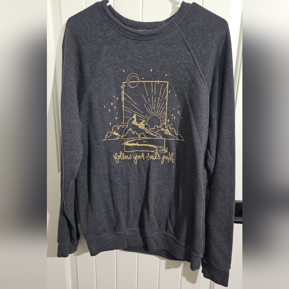 Grins And Grace Etsy Shop Charcoal Sweatshirt with Gold Graphic